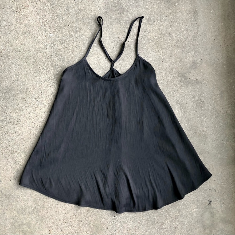 Black Flowy Satin-like Tank Top